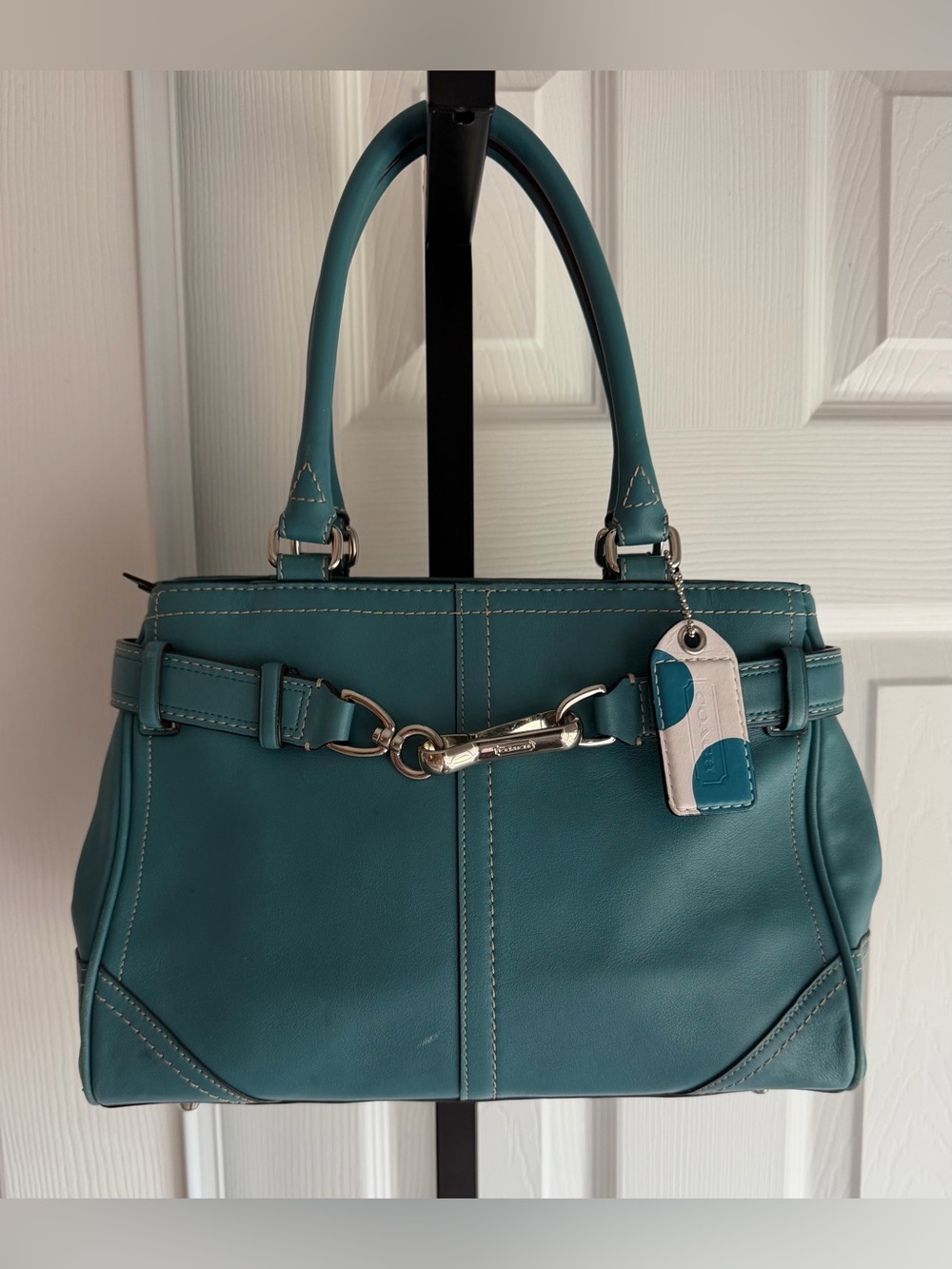 Coach Vintage Teal Leather Hampton
Handbag Blue